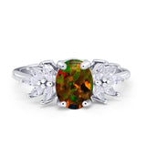Art Deco Oval Engagement Ring Simulated Cubic Zirconia 925 Sterling Silver