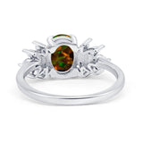 Art Deco Oval Engagement Ring Simulated Cubic Zirconia 925 Sterling Silver
