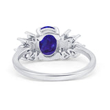 Art Deco Oval Engagement Ring Simulated Cubic Zirconia 925 Sterling Silver