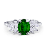 Art Deco Oval Engagement Ring Simulated Cubic Zirconia 925 Sterling Silver