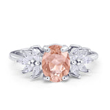 Art Deco Oval Engagement Ring Simulated Cubic Zirconia 925 Sterling Silver