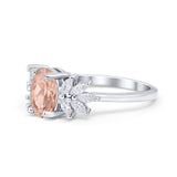 Art Deco Oval Engagement Ring Simulated Cubic Zirconia 925 Sterling Silver
