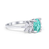 Art Deco Oval Engagement Ring Simulated Cubic Zirconia 925 Sterling Silver