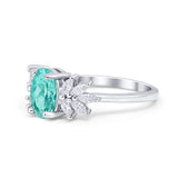 Art Deco Oval Engagement Ring Simulated Cubic Zirconia 925 Sterling Silver