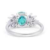 Art Deco Oval Engagement Ring Simulated Cubic Zirconia 925 Sterling Silver