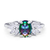 Art Deco Oval Engagement Ring Simulated Cubic Zirconia 925 Sterling Silver