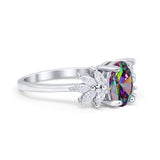 Art Deco Oval Engagement Ring Simulated Cubic Zirconia 925 Sterling Silver