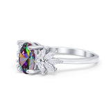 Art Deco Oval Engagement Ring Simulated Cubic Zirconia 925 Sterling Silver