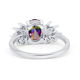 Art Deco Oval Engagement Ring Simulated Cubic Zirconia 925 Sterling Silver