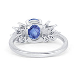 Art Deco Oval Engagement Ring Simulated Cubic Zirconia 925 Sterling Silver