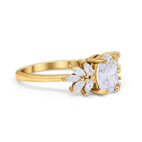 Art Deco Oval Engagement Ring Simulated Cubic Zirconia 925 Sterling Silver