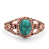 Flower Shank Oxidized Antique Vintage Style Oval Ring Solid 925 Sterling Silver