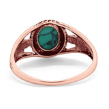 Flower Shank Oxidized Antique Vintage Style Oval Ring Solid 925 Sterling Silver