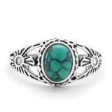 Flower Shank Oxidized Antique Vintage Style Oval Ring Solid 925 Sterling Silver