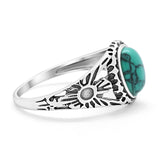 Flower Shank Oxidized Antique Vintage Style Oval Ring Solid 925 Sterling Silver