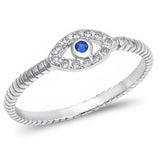 Blue Evil Eye Ring Round Simulated Blue Sapphire Round CZ 925 Sterling Silver