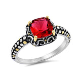 Engagement Ring Princess Shape Yellow Gold Tone, Simulated Red Ruby  925 Sterling Silver