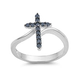 Cross Ring 925 Sterling Silver Round CZ Choose Color - Blue Apple Jewelry