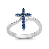 Cross Ring Round Simulated CZ 925 Sterling Silver  (15MM)