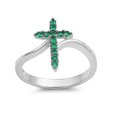 Cross Ring 925 Sterling Silver Round CZ Choose Color - Blue Apple Jewelry