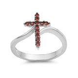 Cross Ring 925 Sterling Silver Round CZ Choose Color - Blue Apple Jewelry