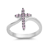 Cross Ring 925 Sterling Silver Round CZ Choose Color - Blue Apple Jewelry