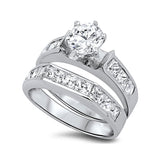 Wedding Engagement Ring Band Bridal Wedding Set Round Princess Cubic Zirconia 925 Sterling Silver