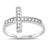 Cross Ring Simulated Cubic Zirconia .925 Sterling Silver (18 mm)