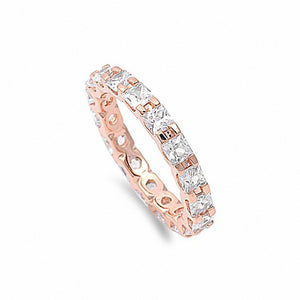 3mm Princess Cut Full Eternity Simulated CZ Band 925 Sterling Silver