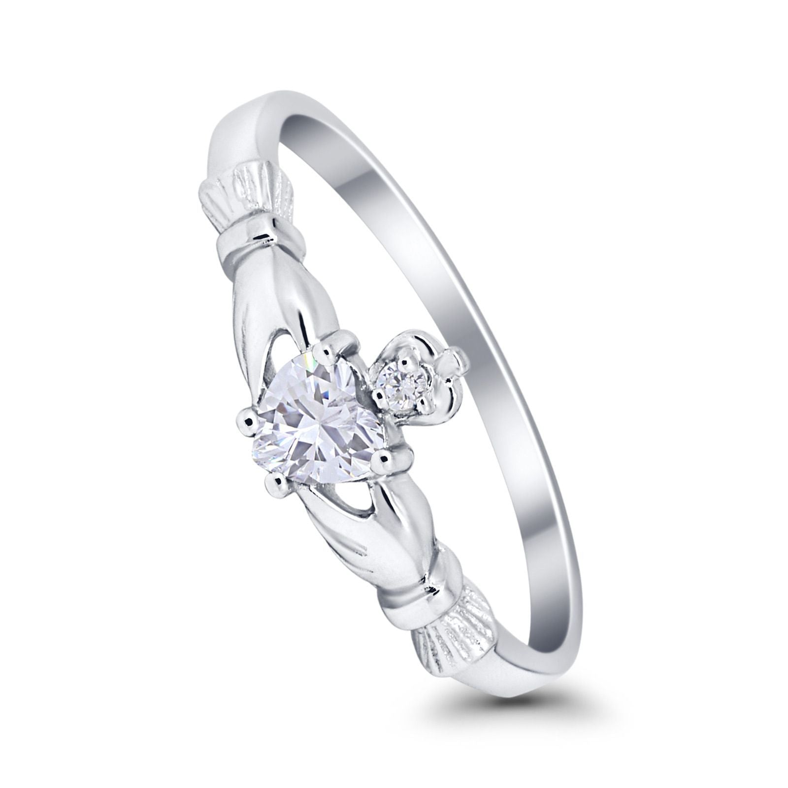 Claddagh Heart Promise Ring Simulated Cubic Zirconia 925 Sterling Silver