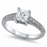 Princess Cut Halo Engagement Ring Round Cubic Zirconia 925 Sterling Silver Choose Color