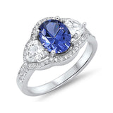 3-Stone Wedding Engagement Ring Halo Oval Heart Round Cubic Zirconia 925 Sterling Silver Choose Color - Blue Apple Jewelry