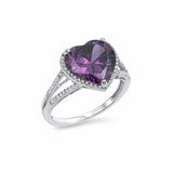 Halo Heart Ring Split Shank Cubic Zirconia 925 Sterling Silver Choose Color