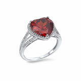 Halo Heart Ring Split Shank Cubic Zirconia 925 Sterling Silver Choose Color