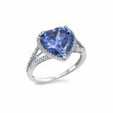 Halo Heart Ring Split Shank Cubic Zirconia 925 Sterling Silver Choose Color