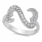 Sideways S Infinity Heart Design Ring Round Cubic Zirconia 925 Sterling Silver Choose Color