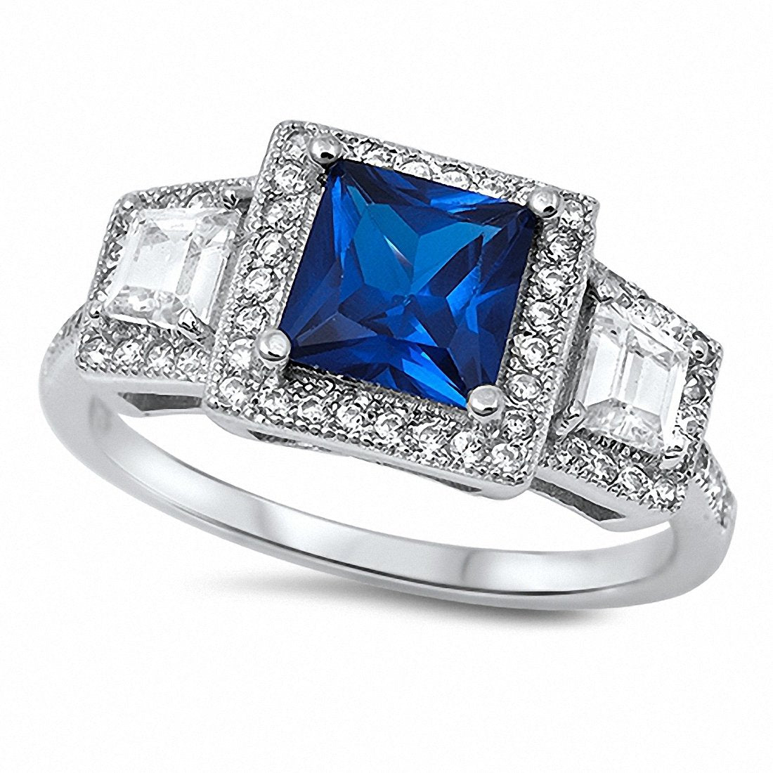 Bespoke Three Stone Ring with Square Sapphire & Princess Cut Diamonds – The  London Victorian Ring Co
