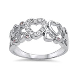 Heart Ring Round Pink White Cubic Zirconia 925 Sterling Silver Choose Color