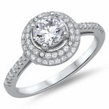 Double Halo Engagement Ring Round Cubic Zirconia 925 Sterling Silver Choose Color
