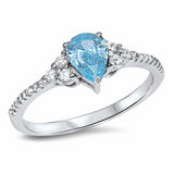 Teardrop Engagement Ring Pear Lab Created Blue Opal 925 Sterling Silver Choose Color