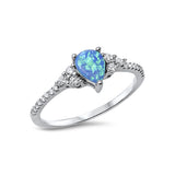 Teardrop Engagement Ring 925 Sterling Silver Round CZ Choose Color - Blue Apple Jewelry