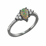Teardrop Engagement Ring Pear Lab Opal  925 Sterling Silver Choose Color