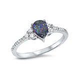 Teardrop Engagement Ring 925 Sterling Silver Round CZ Choose Color - Blue Apple Jewelry