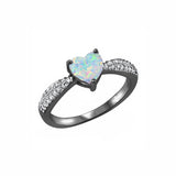 Heart Promise Ring Lab Created White Opal 925 Sterling Silver
