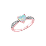 Heart Promise Ring Lab Created White Opal 925 Sterling Silver