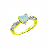 Heart Promise Ring Lab Created White Opal 925 Sterling Silver