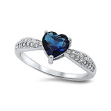 Heart Promise Ring Simulated Blue Sapphire CZ 925 Sterling Silver (7 mm)
