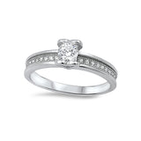 Classic Design Half Bezel Solitaire Accent Dazzling Wedding Engagement Ring Round Cubic Zirconia 925 Sterling Silver