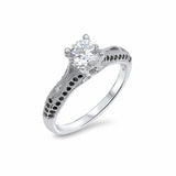 Solitaire Accent Engagement Ring Black White Cubic Zirconia 925 Sterling Silver Choose Color
