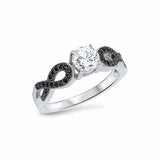 Infinity Shank Solitaire Accent Engagement Ring Black White Cubic Zirconia 925 Sterling Silver Choose Color